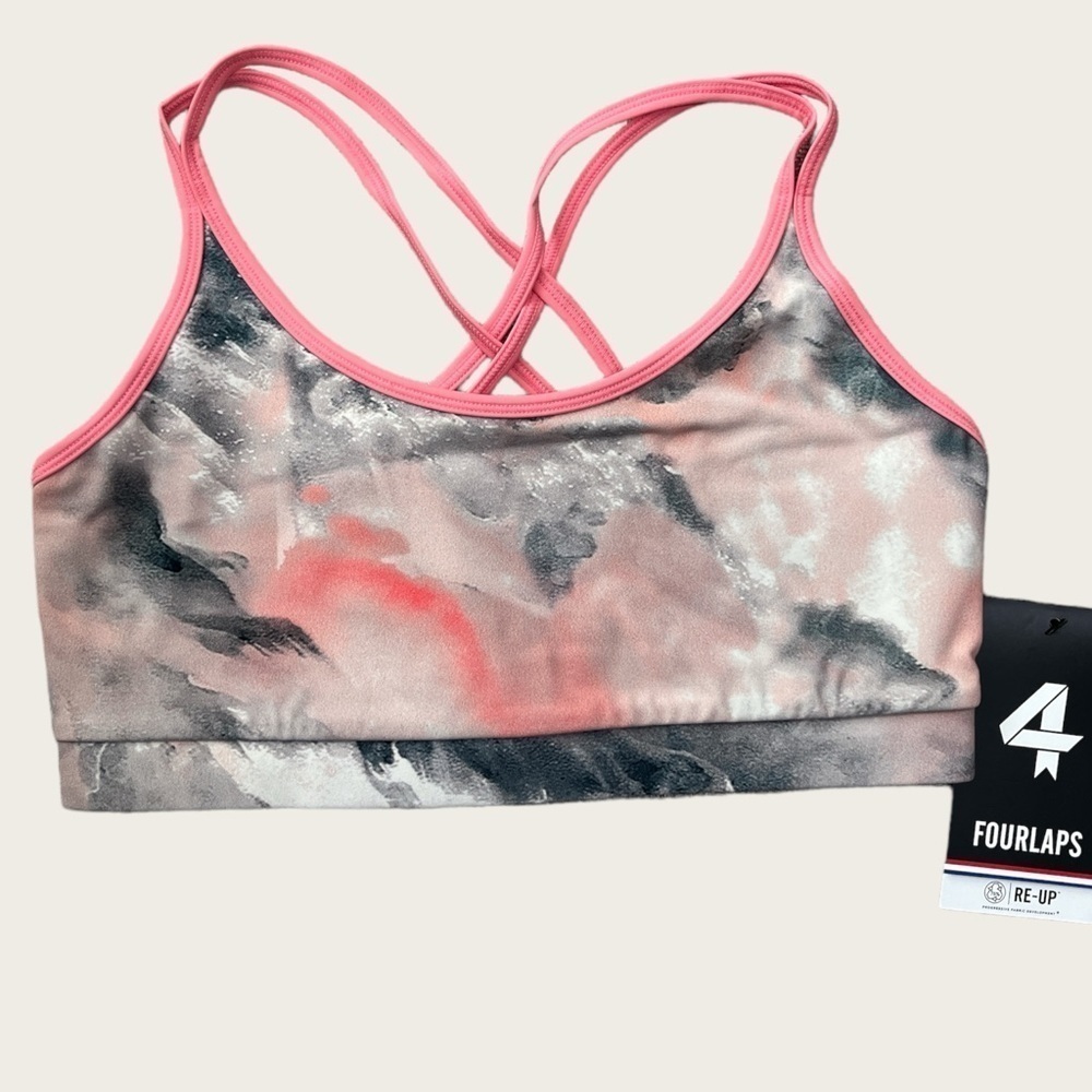 Fourlaps Women’s Vitality Sports Bra Pink Clouds Workout Yoga Size Small NWT